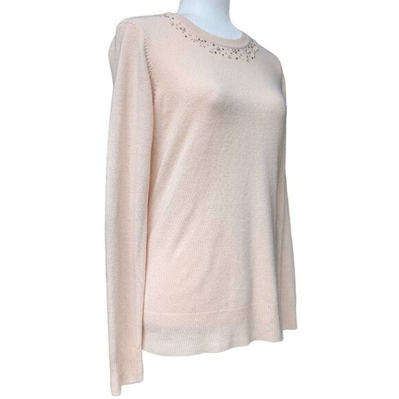 Basic Editions Light Coral Pink Sweater Pullover Embellished Crew Neck Size S - Picture 9 of 9